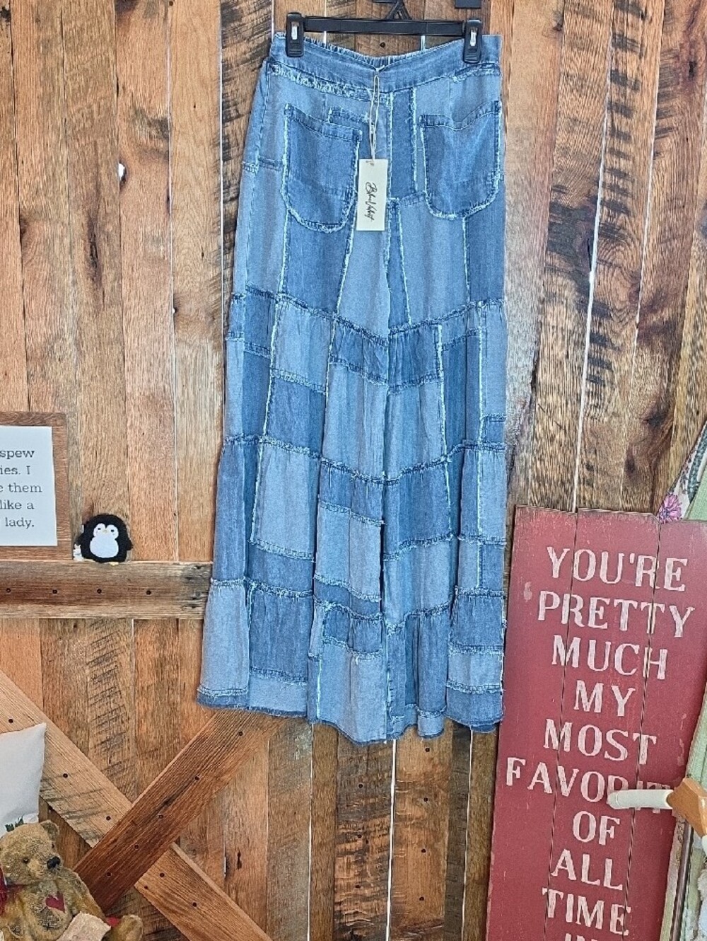155p Blue Velvet Patchwork Wide-Leg Jeans - Washed Blue - Picture 4 of 15